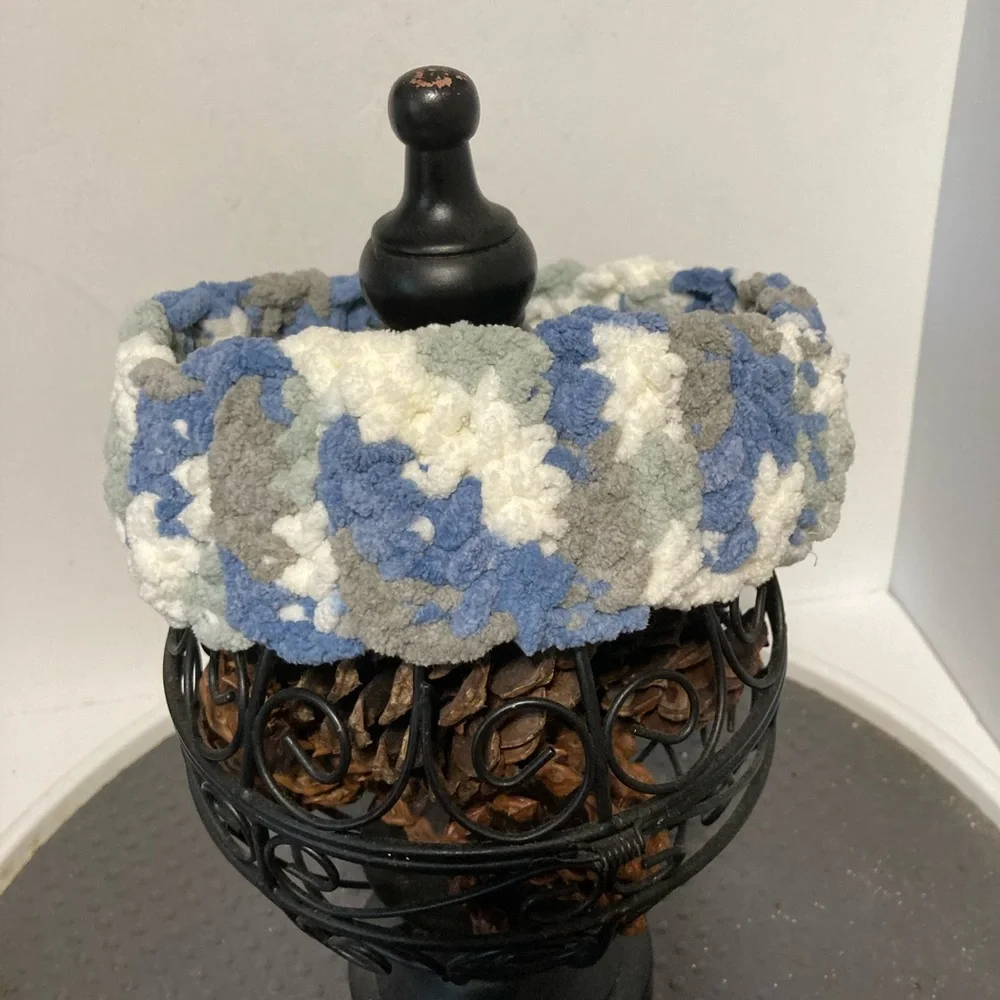 Chenille Crochet Headband Camouflage Blue Gray White 21 inches x 3 inches